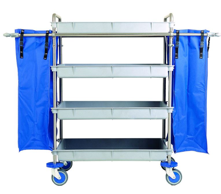 Trolley for transport of clothes chrome 2 bag and 3 trays 1470 x 560 x 1280 mm