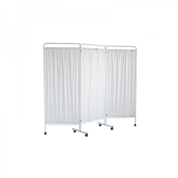 Three panel folding hospital ward screen (white) . 75x3cm x 40cm x 177cm.