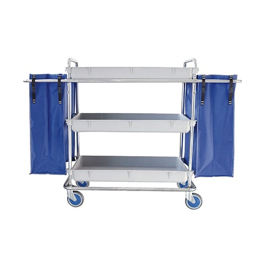 [F-LP-20-CR] Chariots à linge chromé, 2 porte-sacs et 3 étagères. 1470 x 560 x 1060 mm.